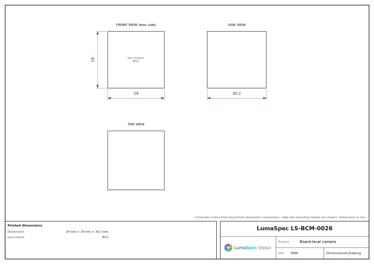 6.3 MP board-level camera, rolling shutter, 30.7 fps, M12