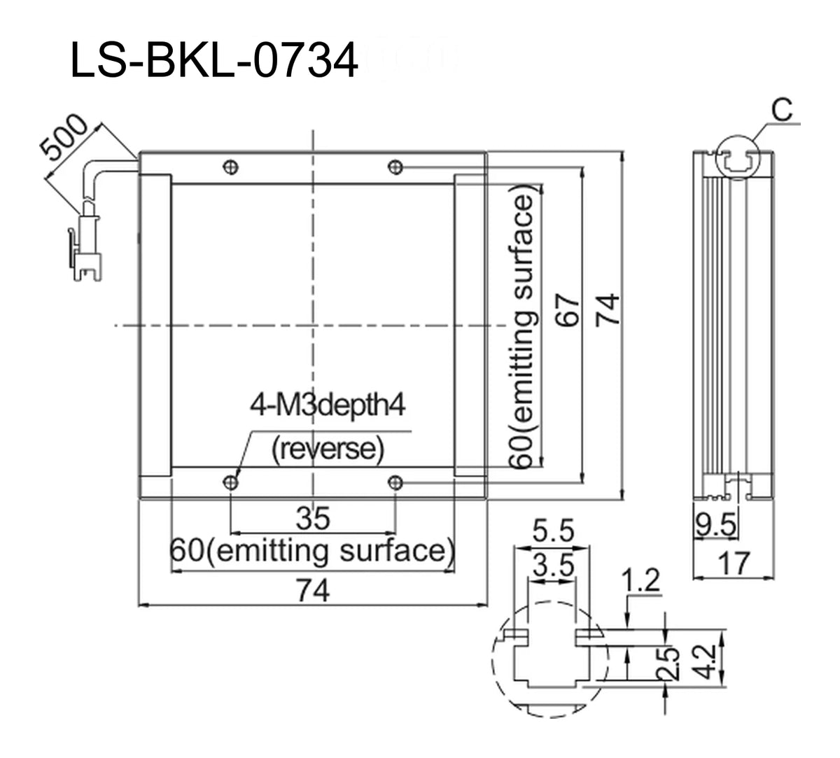 LS-BKL-0734 dimensions (mm)
