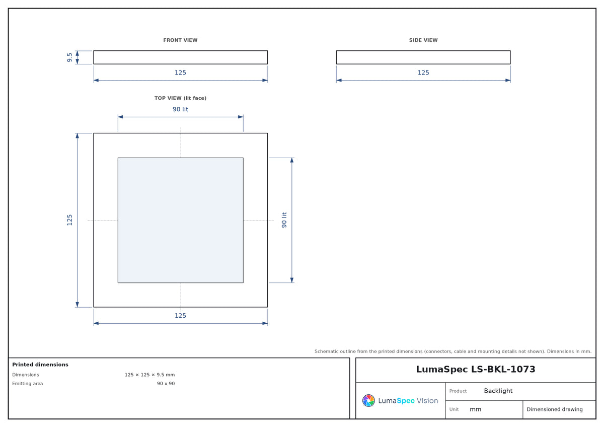 90 x 90 mm edge-lit flat backlight