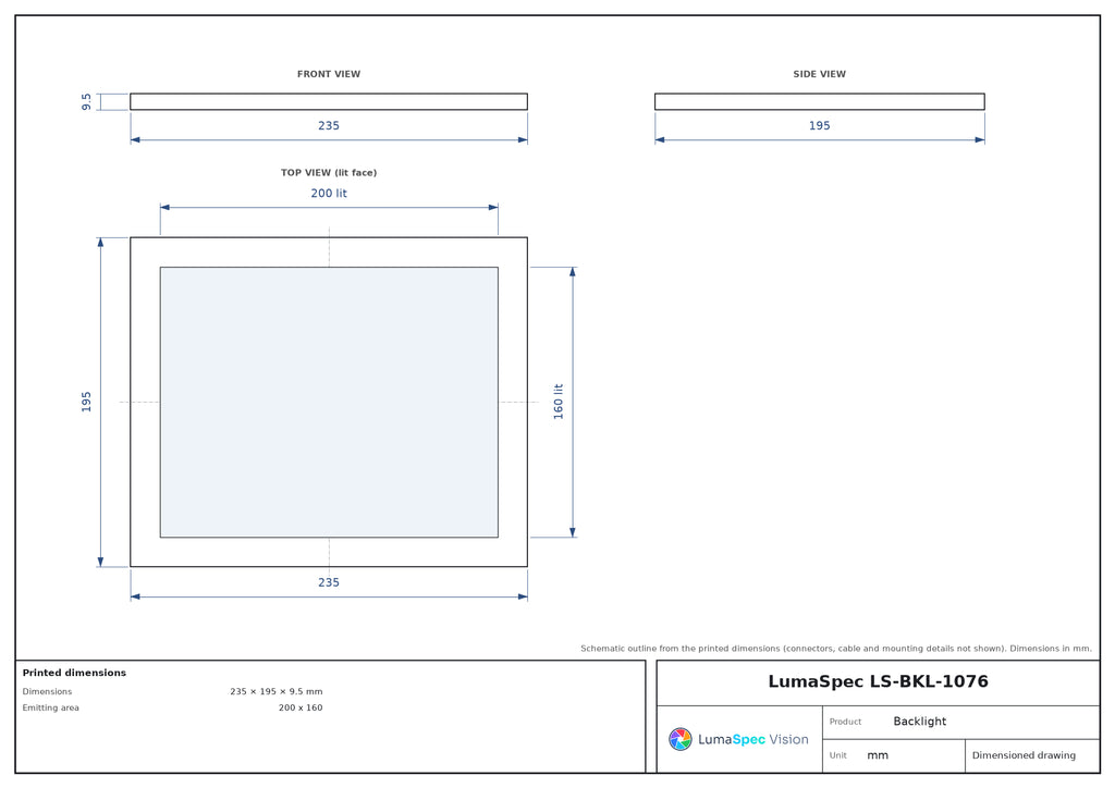200 x 160 mm edge-lit flat backlight