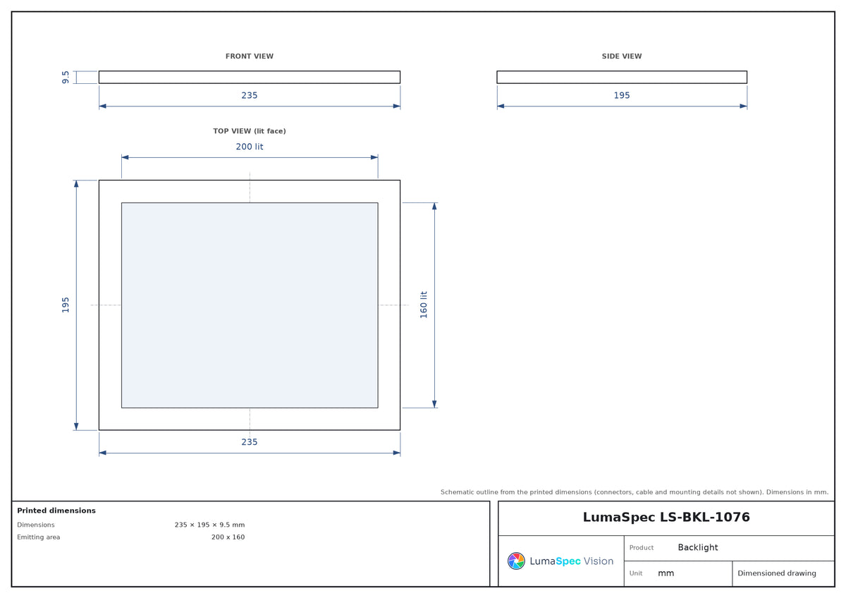200 x 160 mm edge-lit flat backlight