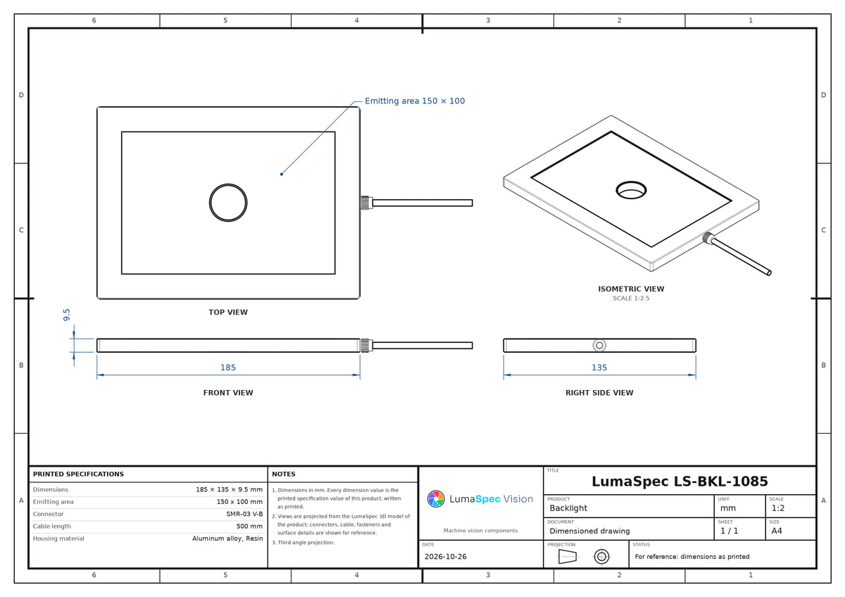 150 x 100 mm edge-lit flat light with centre opening (LS-BKL-1085)