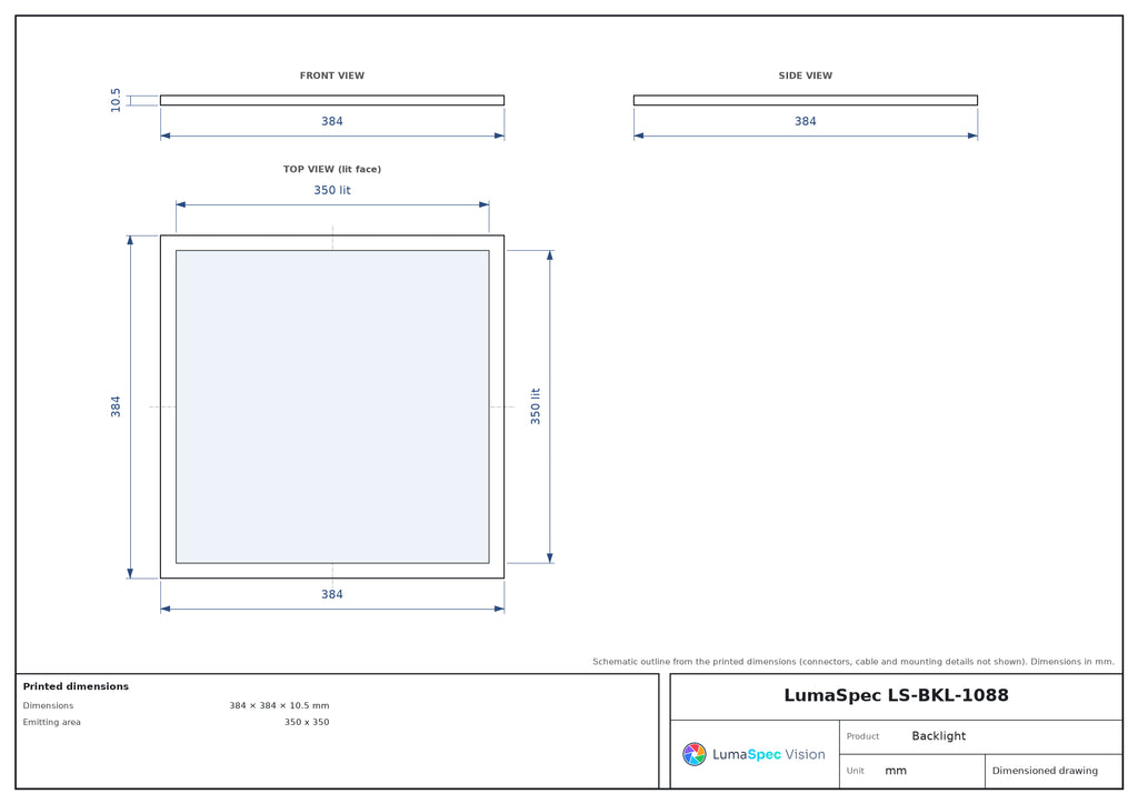 350 x 350 mm edge-lit flat light with centre opening