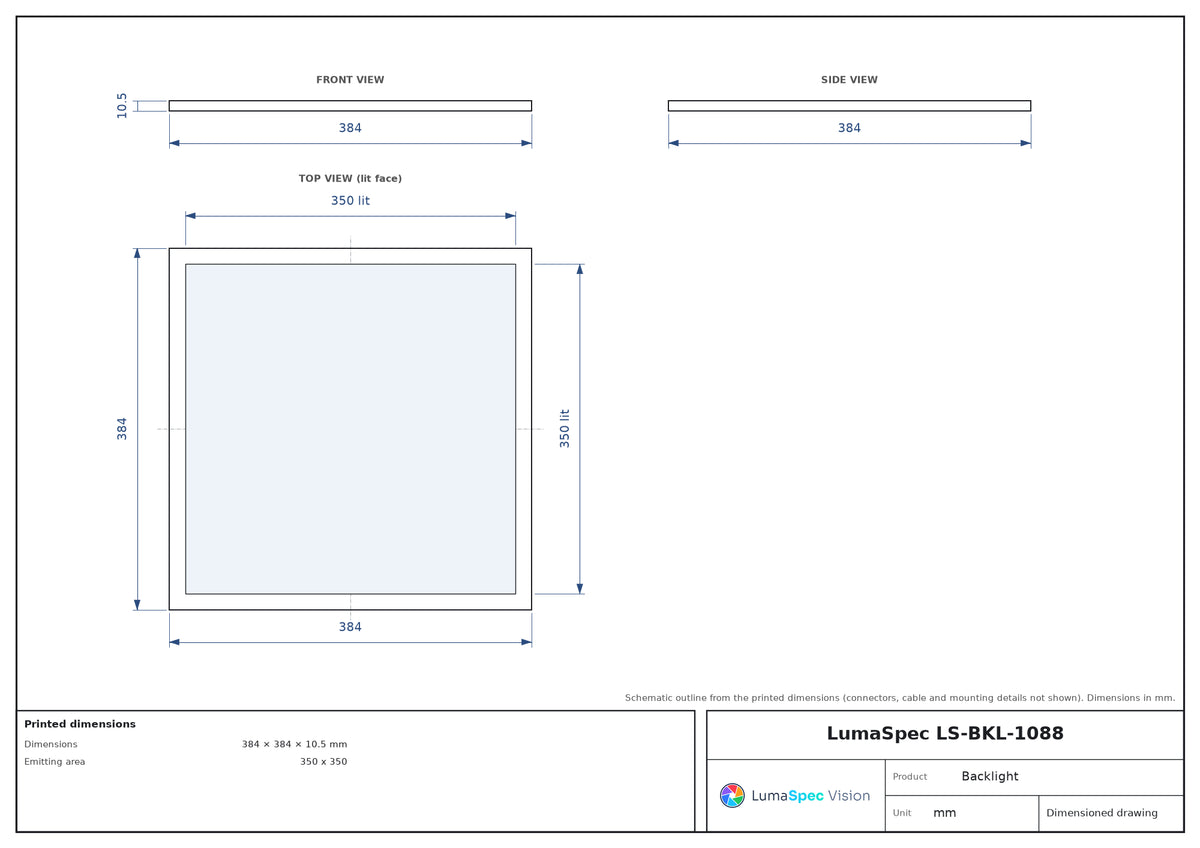 350 x 350 mm edge-lit flat light with centre opening