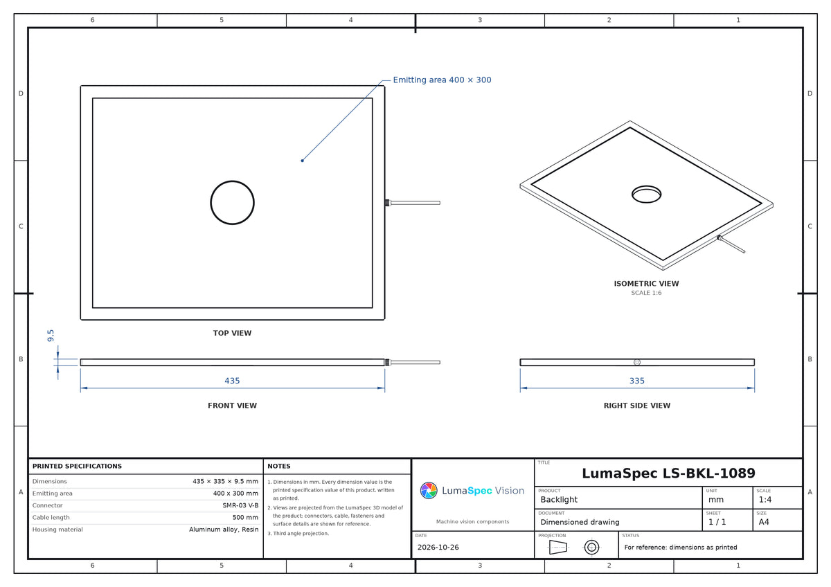400 x 300 mm edge-lit flat light with centre opening (LS-BKL-1089)