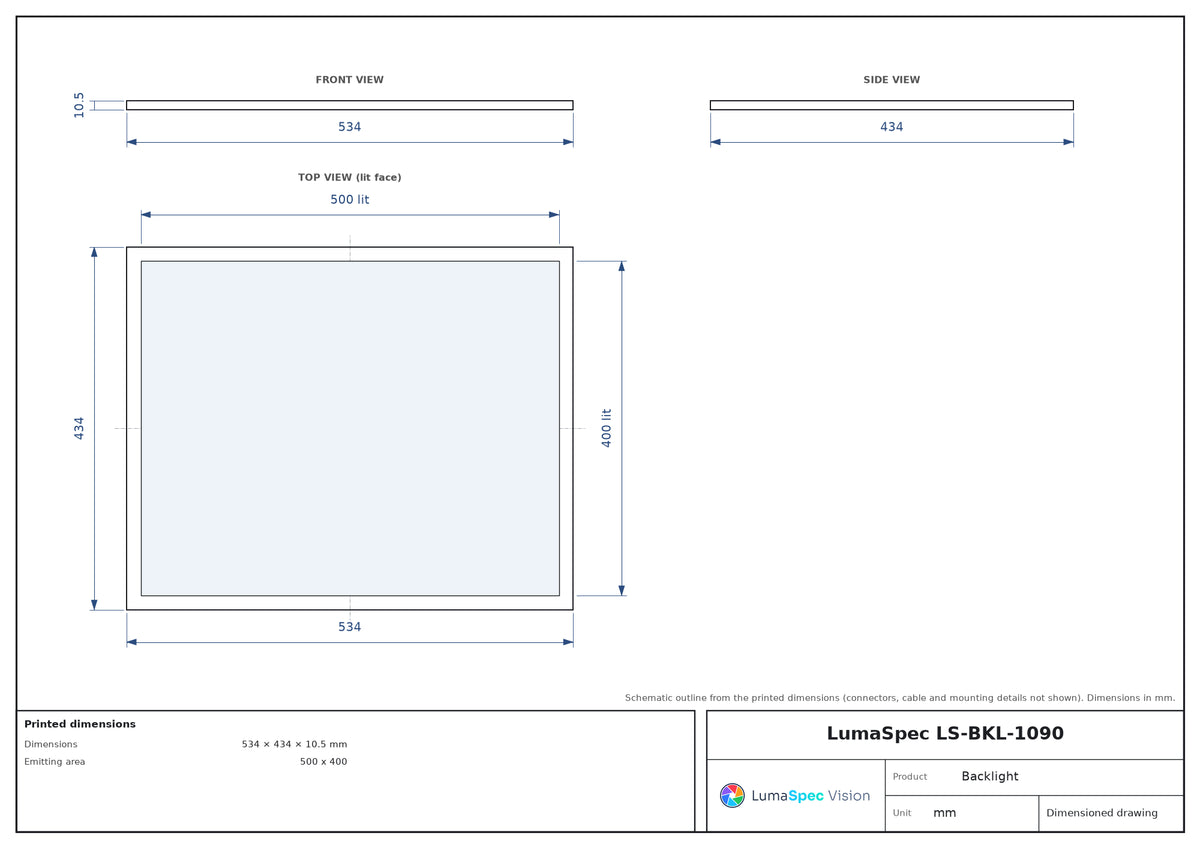 500 x 400 mm edge-lit flat light with centre opening