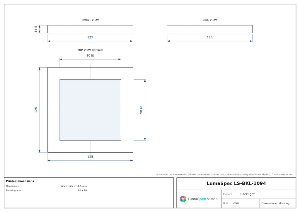 90 x 90 mm edge-lit parallel backlight