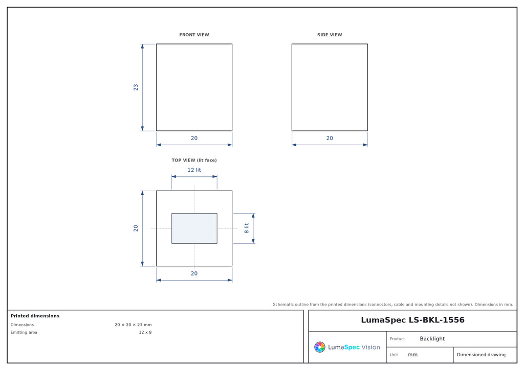 12 x 8 mm square diffuse light