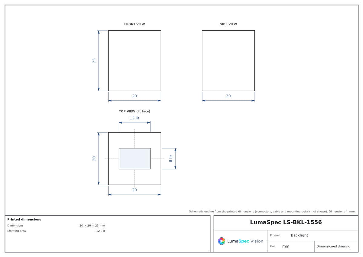 12 x 8 mm square diffuse light
