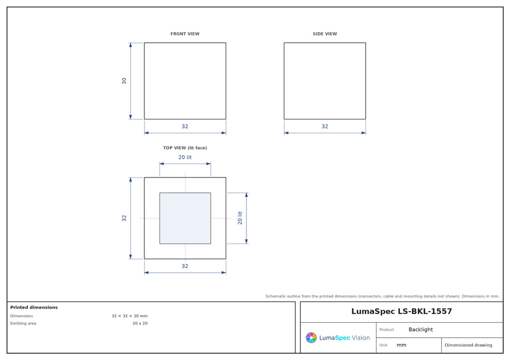 20 x 20 mm square diffuse light