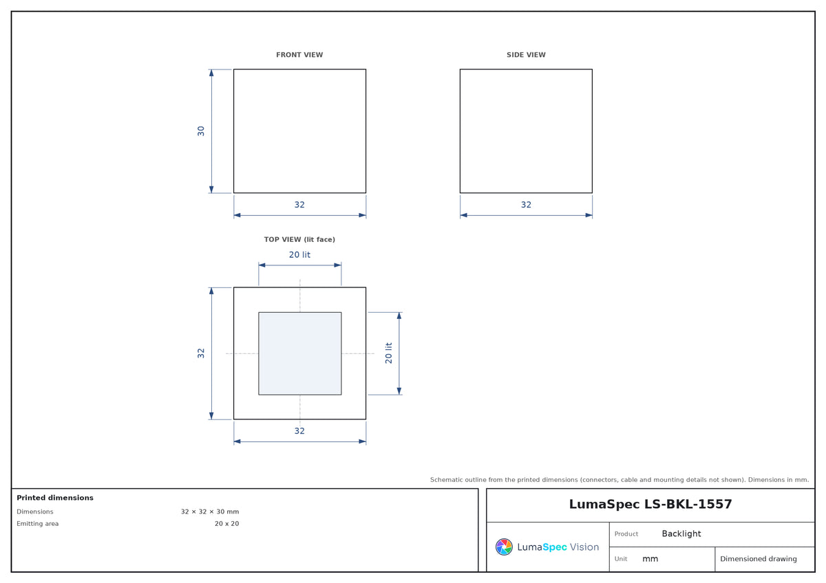 20 x 20 mm square diffuse light