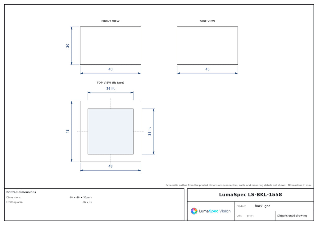 36 x 36 mm square diffuse light