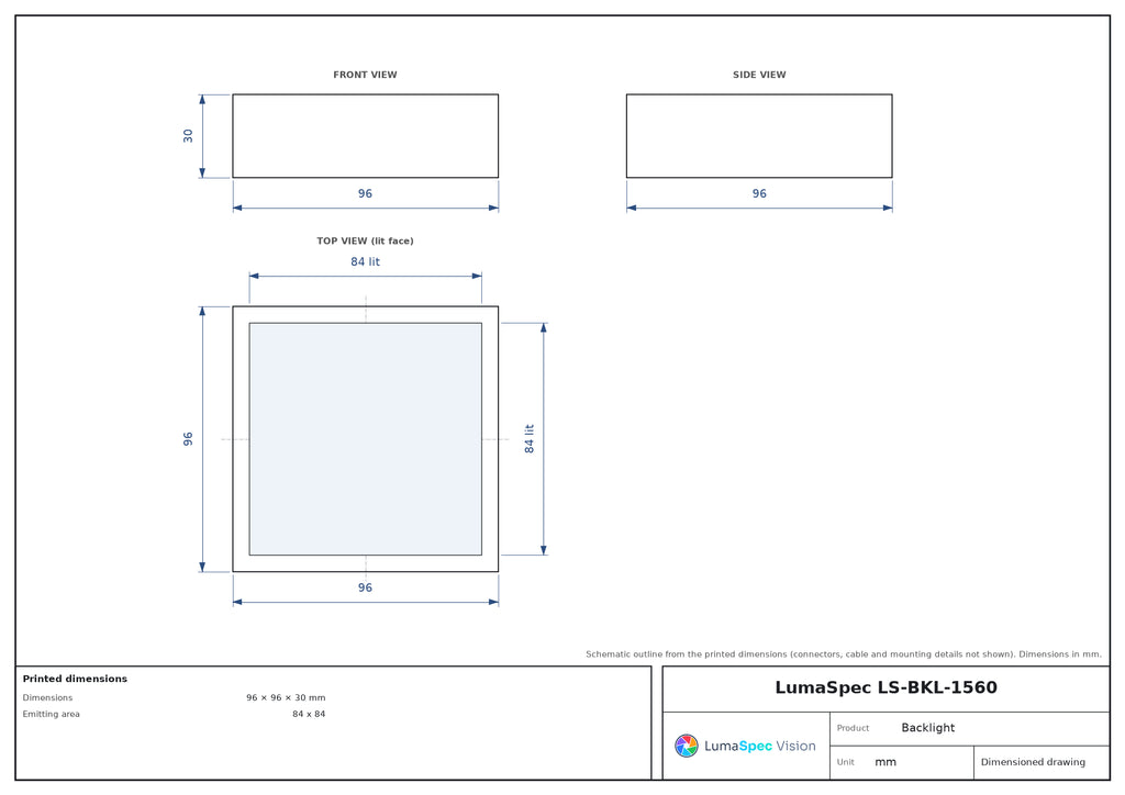 84 x 84 mm square diffuse light