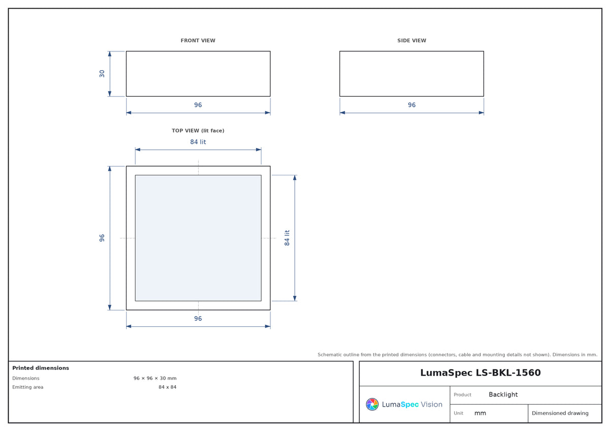 84 x 84 mm square diffuse light