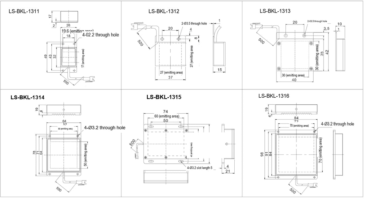 LS-BKL-1316 dimensions (mm)