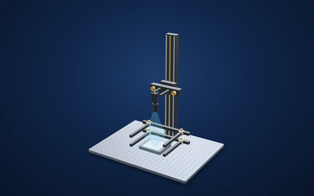 3D illustration of the inspection setup: Foreign matter in a bottle bottom