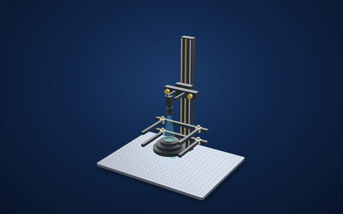 3D illustration of the inspection setup: PCB solder joints with an RGB AOI light
