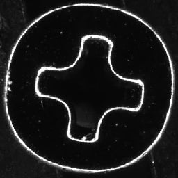 Low-angle ring: narrow head and recess edges are bright against a dark field.