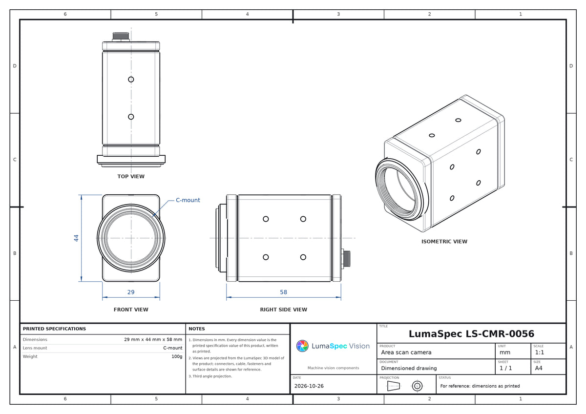 12.6 MP GigE area scan camera, XGS12000, 1" global shutter, 9 fps, Mono/Color (LS-CMR-0056)