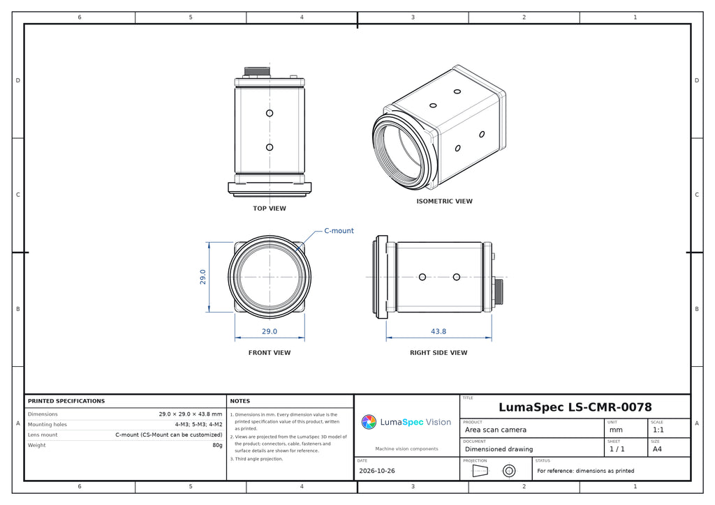 5 MP Camera Link area scan camera, IMX264, 2/3" global shutter, 30.2 fps