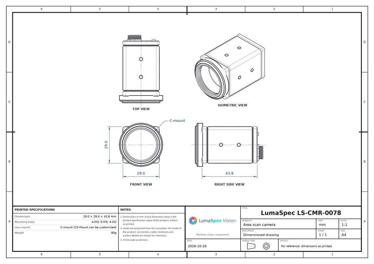 5 MP Camera Link area scan camera, IMX264, 2/3" global shutter, 30.2 fps (LS-CMR-0078)