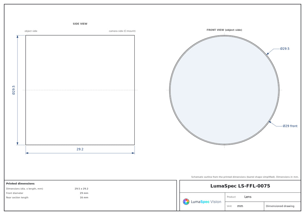 LS-FFL-0075 dimensions (mm)