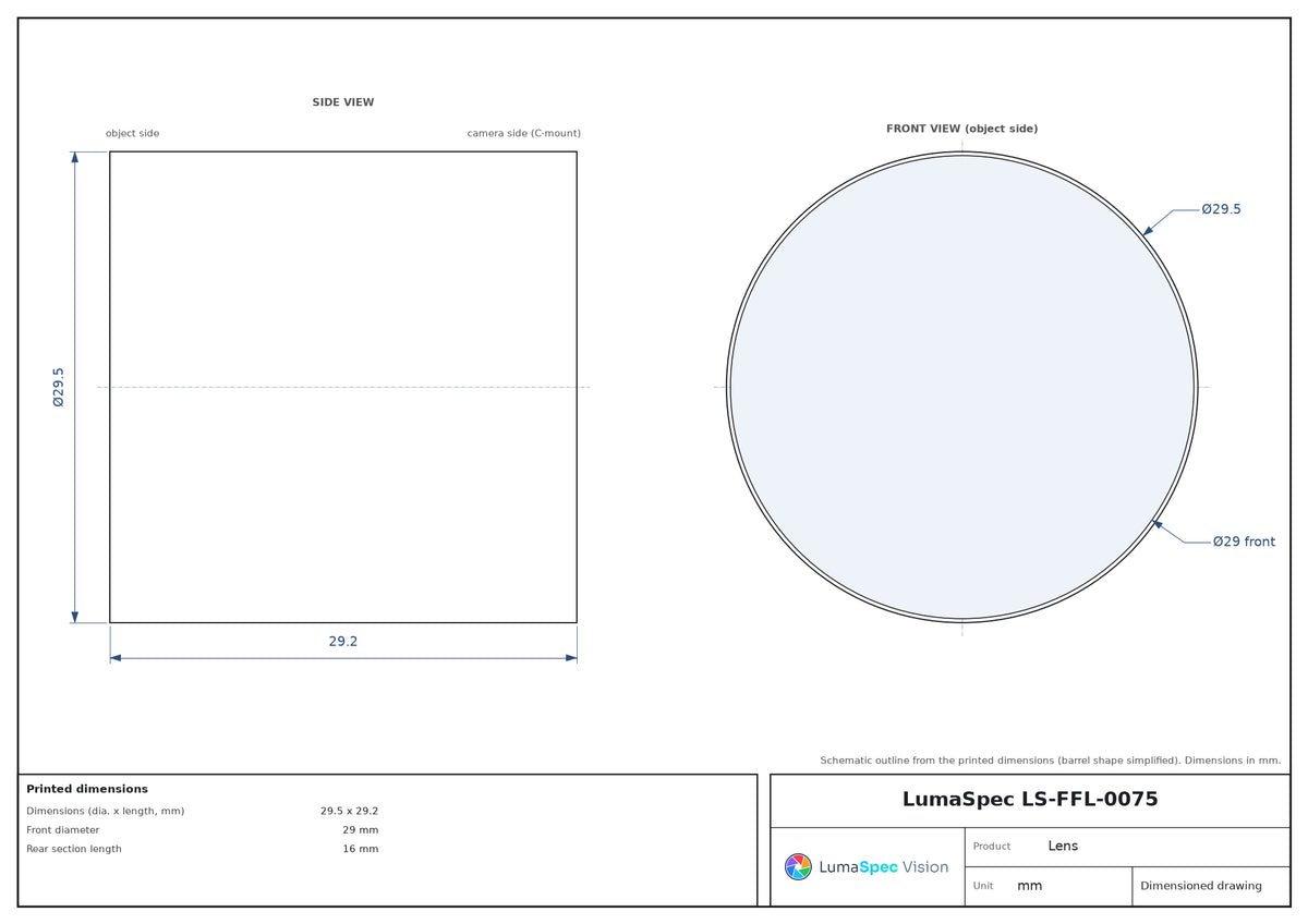 LS-FFL-0075 dimensions (mm)