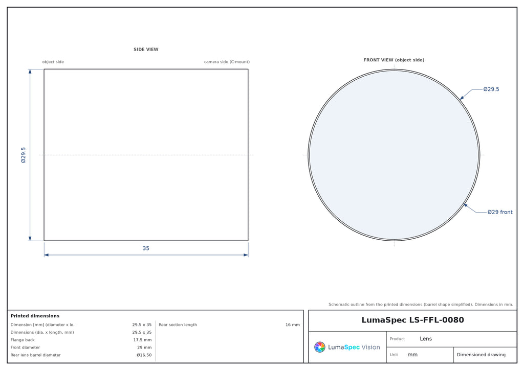 LS-FFL-0080 dimensions (mm)