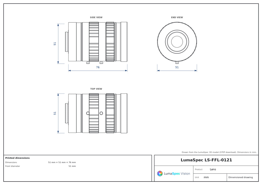 LS-FFL-0121 dimensions (mm)