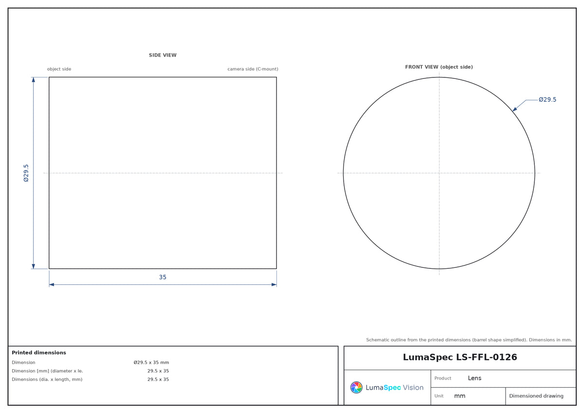 LS-FFL-0126 dimensions (mm)
