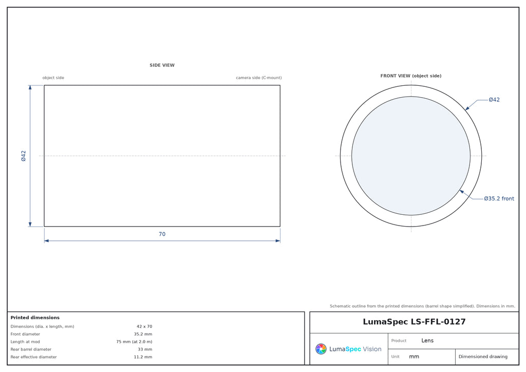 LS-FFL-0127 dimensions (mm)