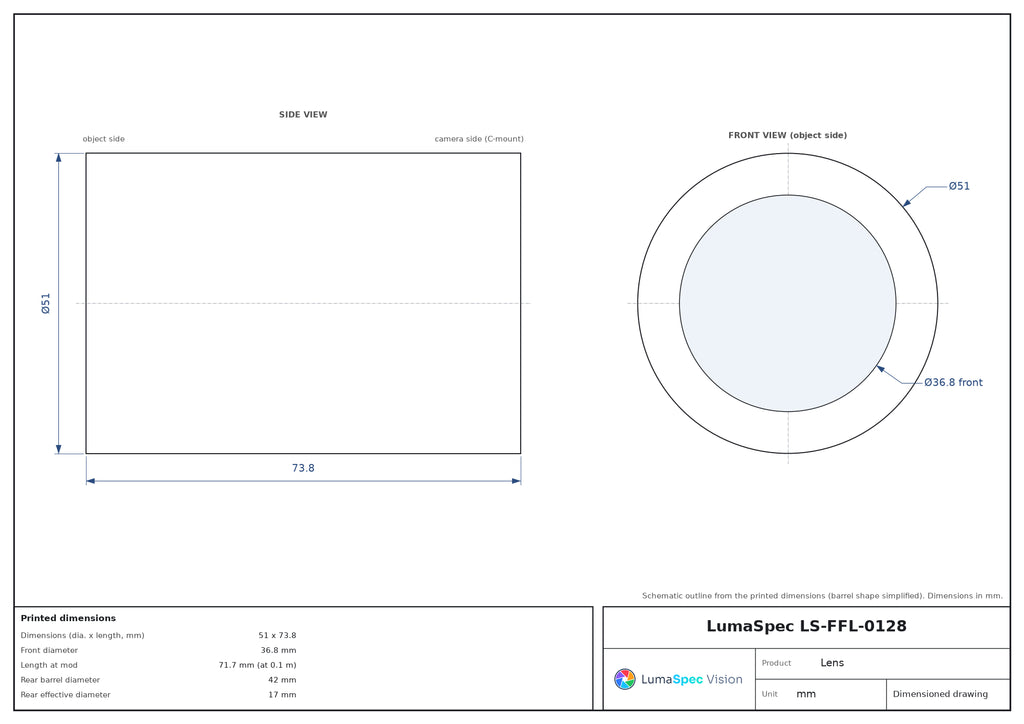LS-FFL-0128 dimensions (mm)