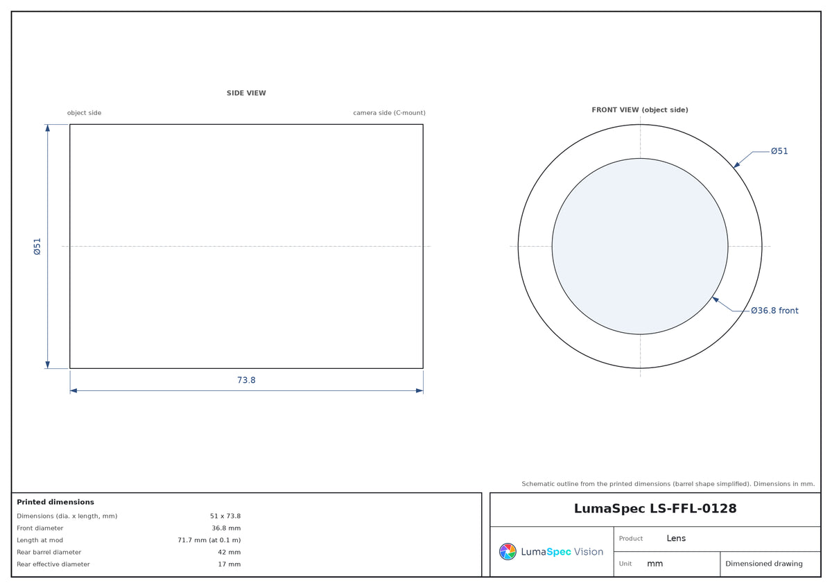 LS-FFL-0128 dimensions (mm)