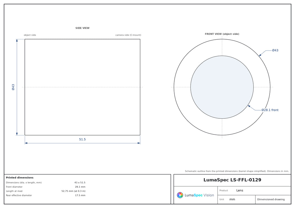 LS-FFL-0129 dimensions (mm)