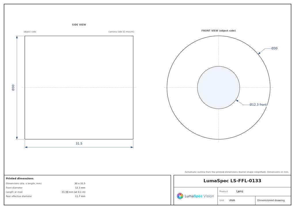LS-FFL-0133 dimensions (mm)