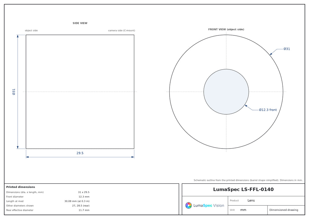 LS-FFL-0140 dimensions (mm)