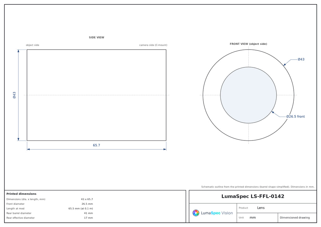 LS-FFL-0142 dimensions (mm)