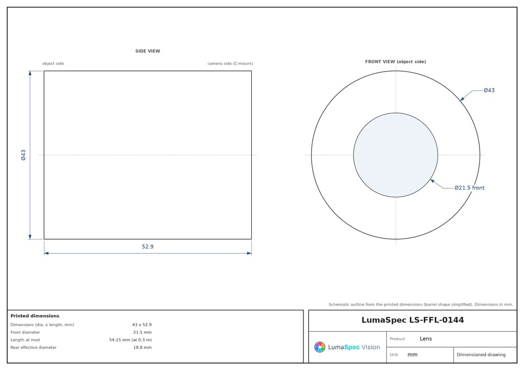 LS-FFL-0144 dimensions (mm)