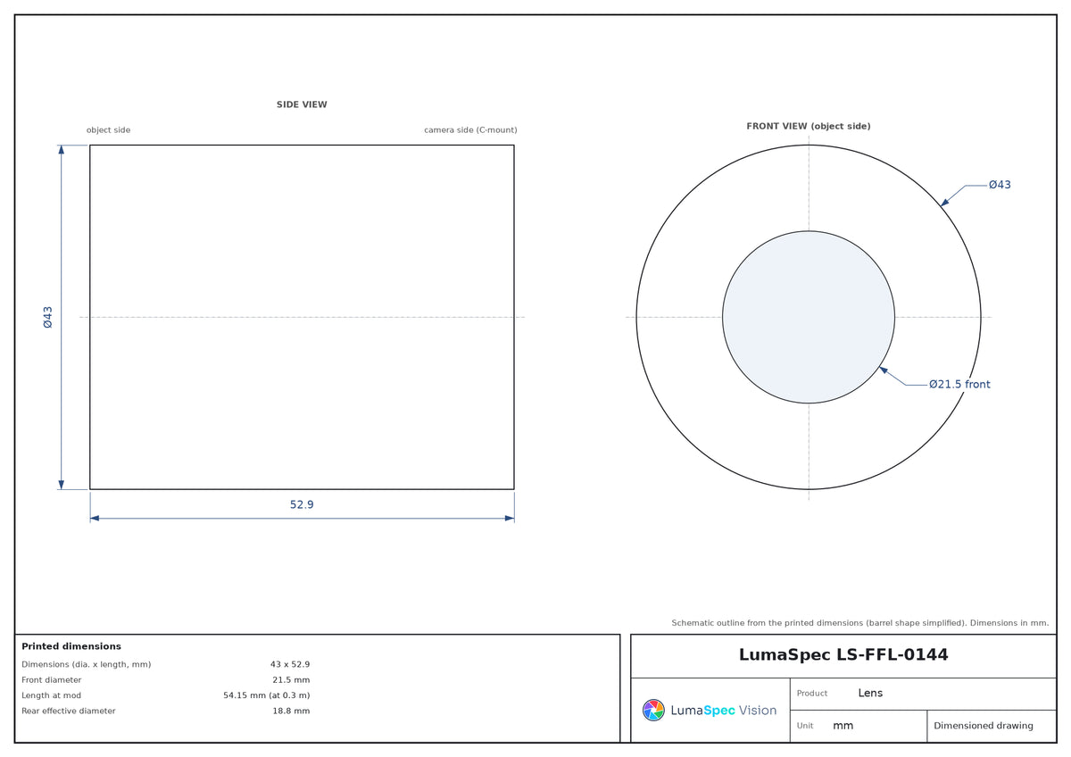 LS-FFL-0144 dimensions (mm)