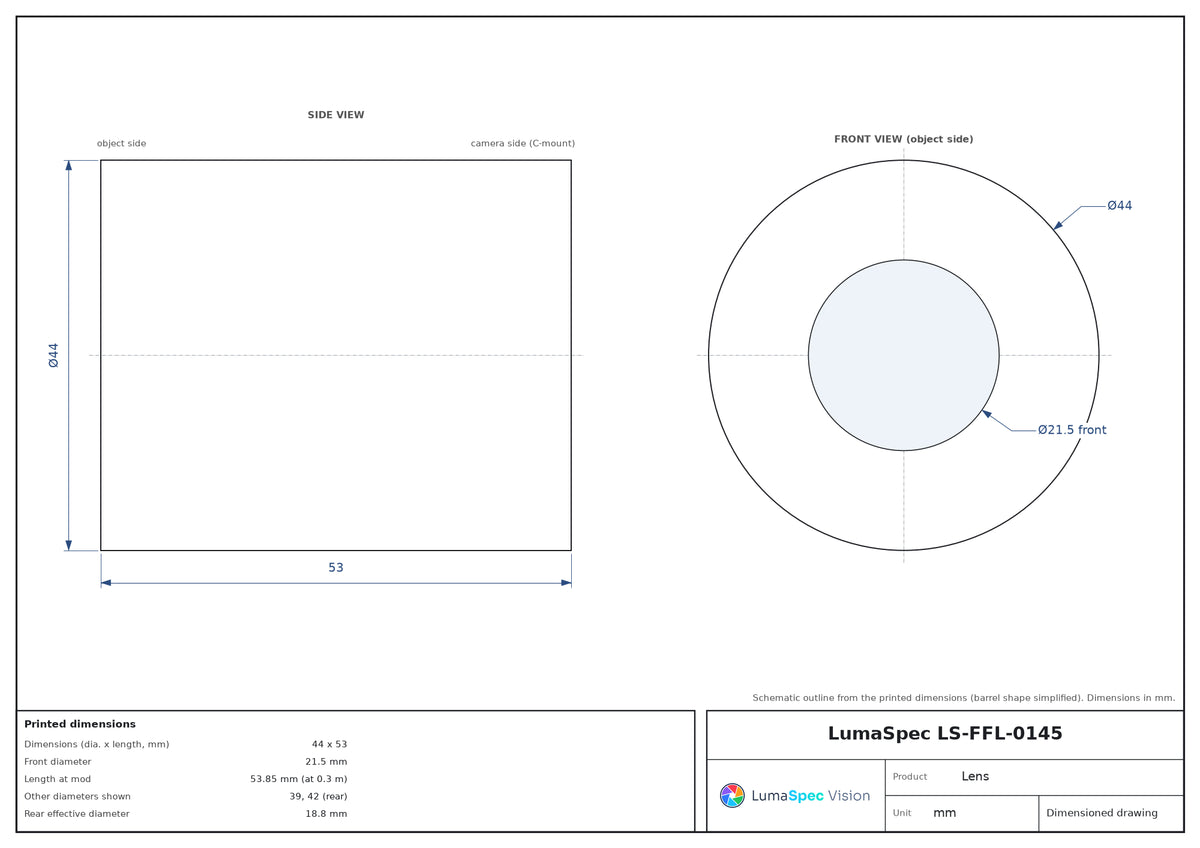 LS-FFL-0145 dimensions (mm)