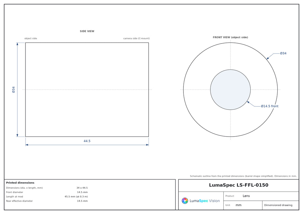 LS-FFL-0150 dimensions (mm)