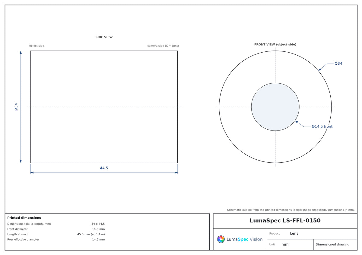 LS-FFL-0150 dimensions (mm)