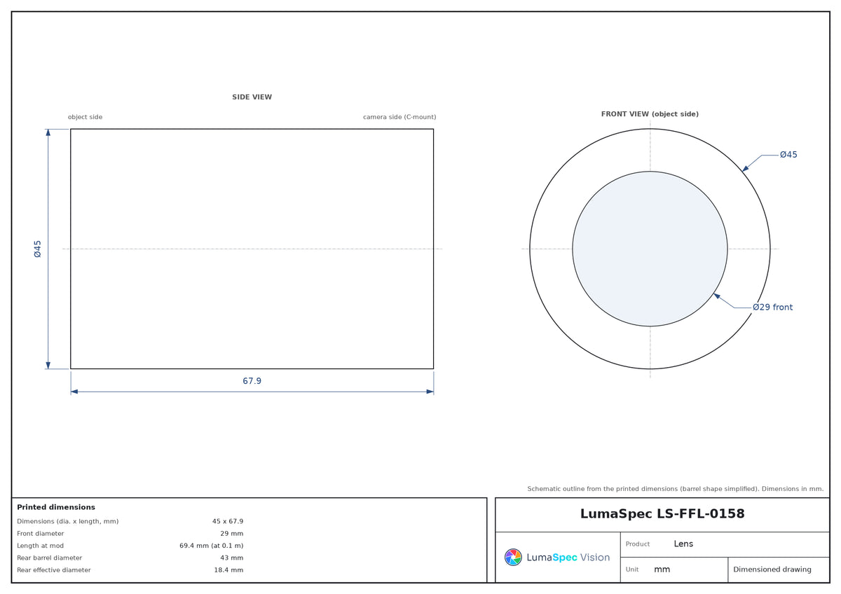 LS-FFL-0158 dimensions (mm)
