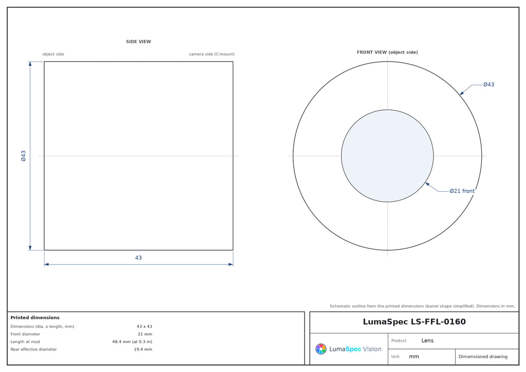 LS-FFL-0160 dimensions (mm)
