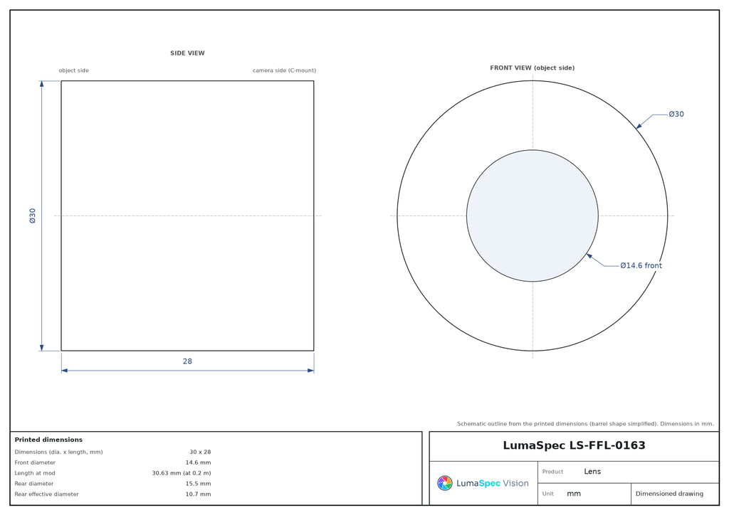 LS-FFL-0163 dimensions (mm)