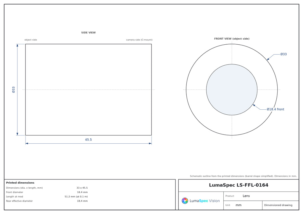 LS-FFL-0164 dimensions (mm)