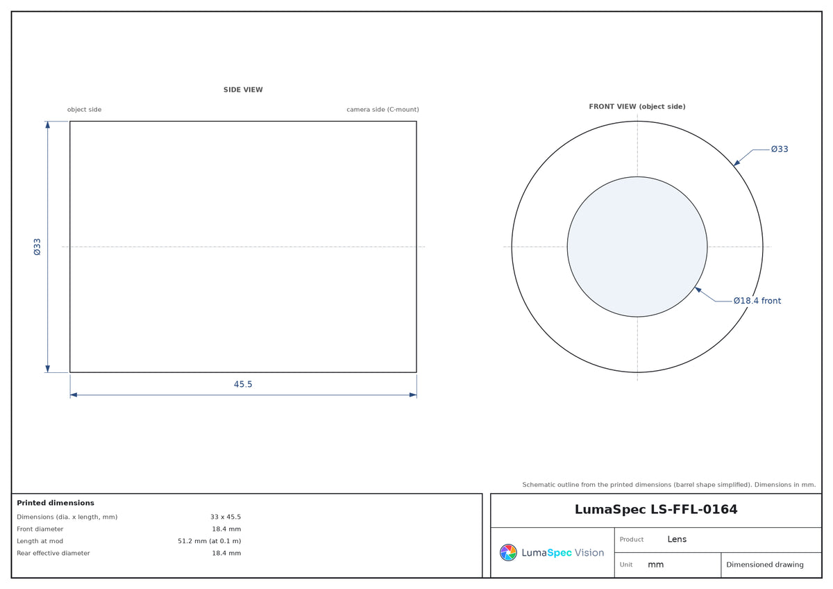 LS-FFL-0164 dimensions (mm)