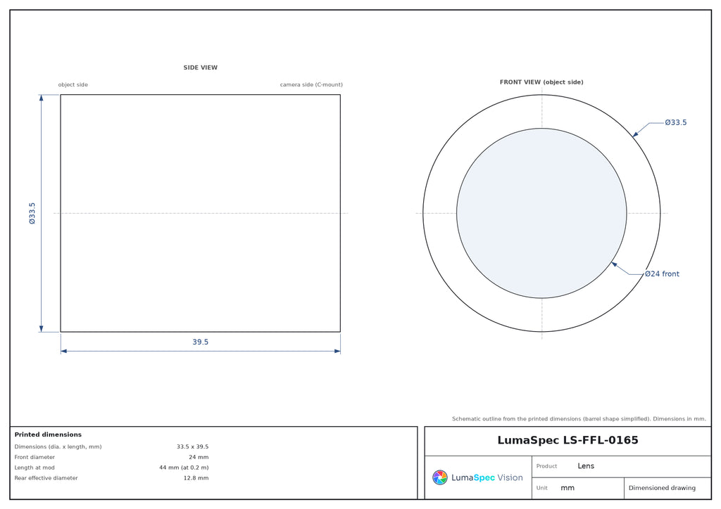 LS-FFL-0165 dimensions (mm)