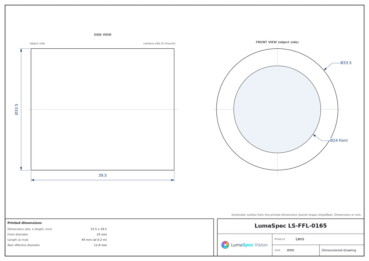 LS-FFL-0165 dimensions (mm)