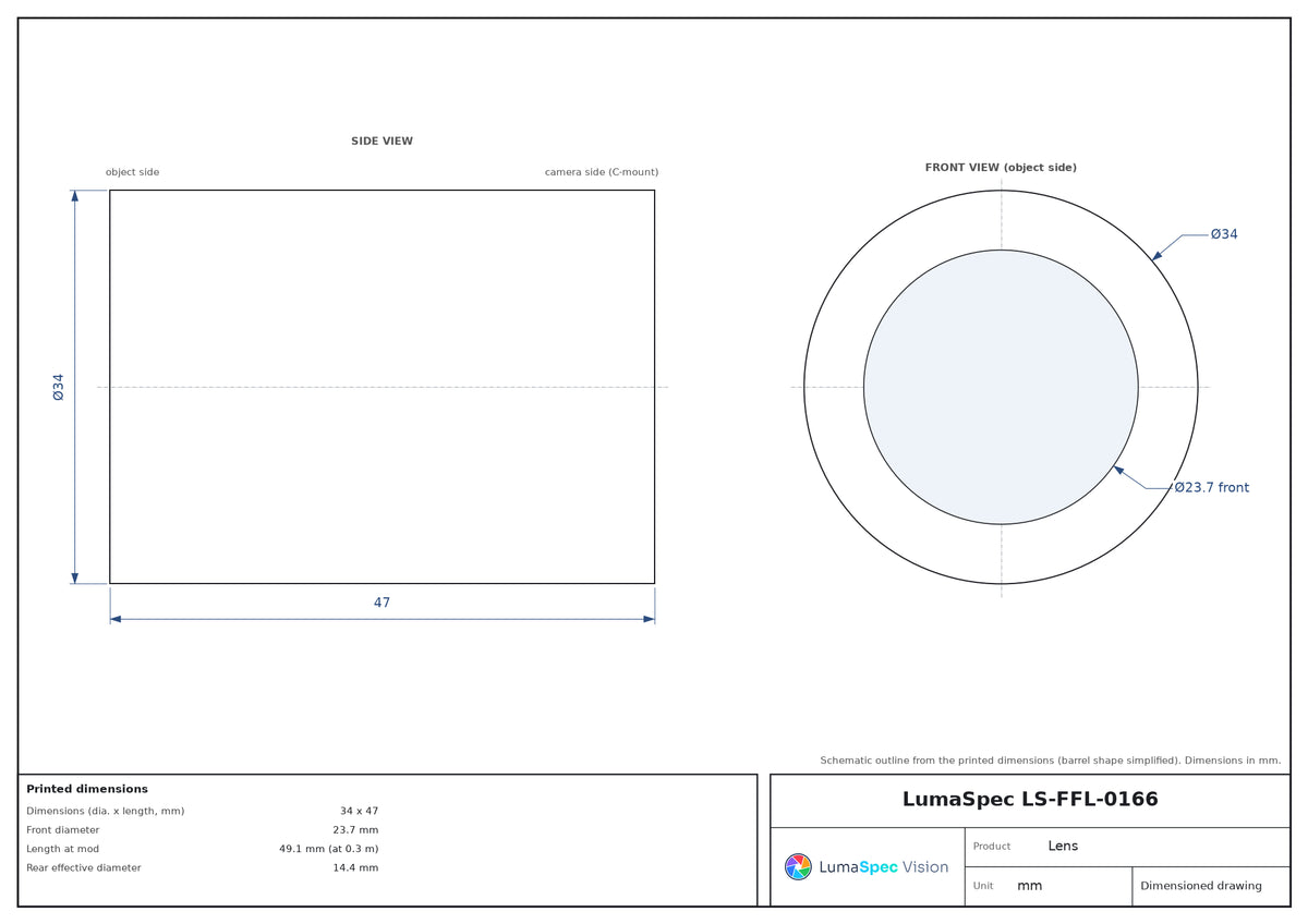 LS-FFL-0166 dimensions (mm)